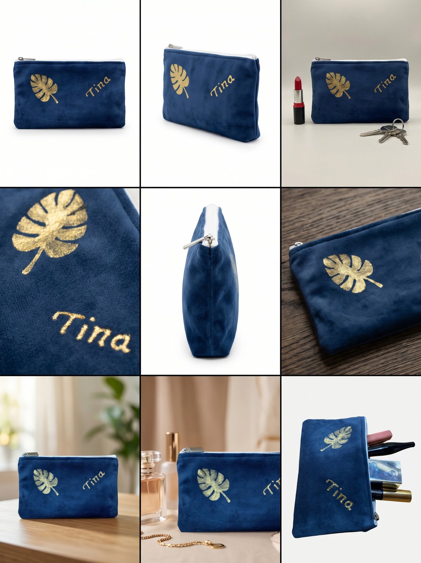 Make-up bag gold jungle leaf
